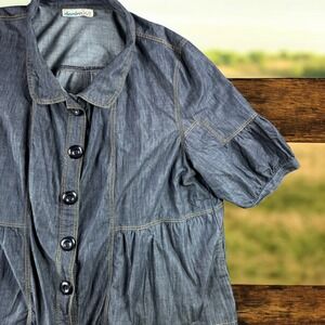 Vintage Denim 24/7 Denim Blouse Women 3XL Cowgirl Western‎ Peplum Button Top